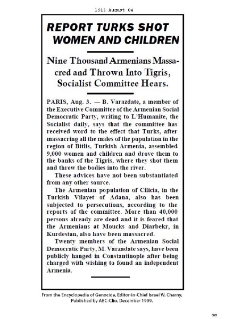 Report Turks shot women and children (New York Times, 1915-08-04)