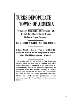 Turks depopulate towns of Armenia (New York Times, 1915-08-27)