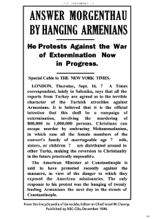 Answer Morgenthau by hanging Armenians (New York Times, 1915-09-16)