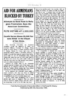 Aid for Armenians blocked by Turkey. The American Committee puts victims at 1,000,000 (New York Times, 1915-11-01)