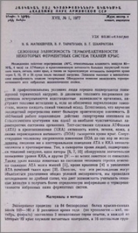 Сезонная зависимость термореактивности некоторых ферментных систем тканей крыс