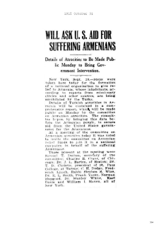 Will ask U.S. aid for suffering Armenians (09-30) (The Washington Herald, 1915-10-01)