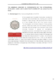 Hovhannisyan N. H., The Armenian Genocide is corroborated by the International Scholarly, Legal and Human Rights Community (an extract from the book)