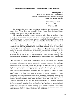 Komitas Vardapet and music-therapy in medieval Armenia