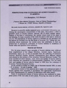 Perspectives for cultivation of acorus calamus L. in Armenia