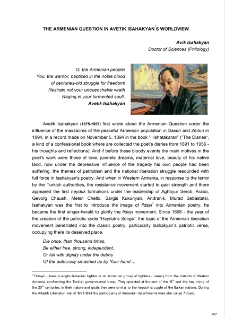 The Armenian Question in Avetik Isahakyan’s worldview