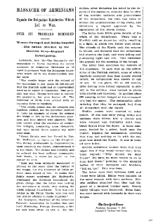 Massacre of Armenians: Equals the Bulgarian butcheries which led to war. Over six thousand murdered (New York Times)