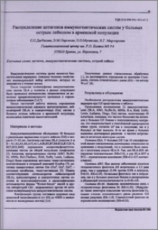 Распределение антигенов иммуногенетических систем у больных острым лейкозом в армянской популяции