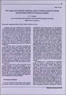 The impact of a nutrition theaching course on dietary practices among Yerevan State Medical University students