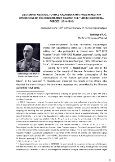 Lieutenant-General Tovmas Nazarbekyan’s role in Military Operations of the Russian army against the Turkish Genocidal forces (1914-1916)