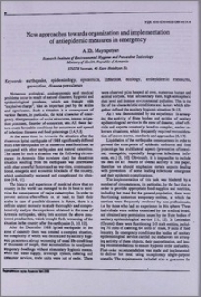 New approaches towards organization and implementation of antiepidemic measures in emergency