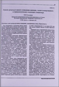 Анализ репродуктивного поведения женщин, госпитализированных в гинекологическое отделение стационара