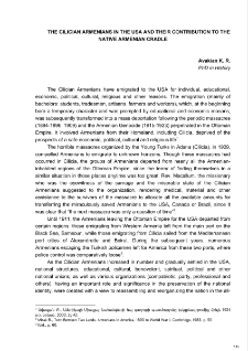 The Cilician Armenians in the USA and their contribution to the native Armenian cradle