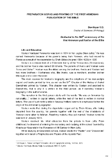 Preparation works and printing of the first Armenian Publication of the Bible