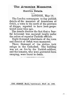 The Armenian Massacres. Horrible details (The Sydney Mail)