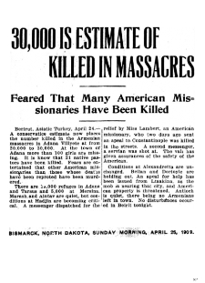 30,000 is estimate of killed in Massacres (Bismarck Daily Tribune)