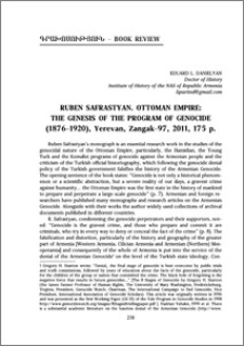 Ruben Safrastyan. Ottoman Empire: The genesis of the program of genocide (1879-1920), Yerevan, Zangak-97,2011,175p.