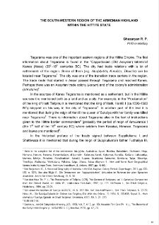 The South-Western region of the Armenian Highland within the Hittite State