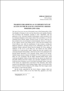 Trabzon for Armenia as an Opportunity of Access to the Black Sea and Pontic Greeks Position (1919–1920)
