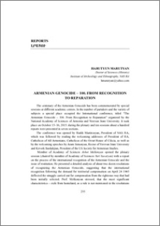 Genocide of Armenians–100: from Recognition to Reparation