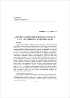 A New Development for Armenian Studies in Italy: The Ambrosian Academy in Milan