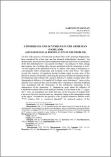 Cimmerians and Scythians in the Armenian Highland (Archaeological Formulation of the Problem)