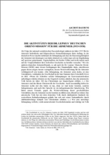 Die Aktivitäten der Dr. Lepsius´ Deutschen Orient-Mission für die Armenier (1933–1938)