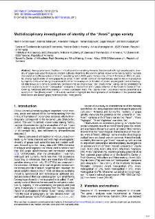 Multidisciplinary investigation of identity of the “Areni” grape variety
