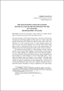 The Muslim Population of Eastern Transcaucasia in the Second Half of the 19th Century (Demographic Analysis)