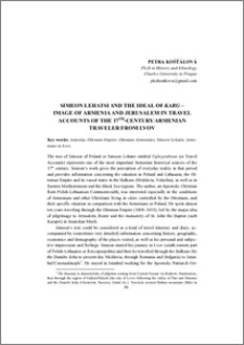Simeon Lehatsi and the Ideal of Karg – Image of Armenia and Jerusalem in Travel Accounts of the 17th-century Armenian Traveler from Lvov