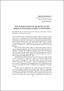 New Manifestations of the Denial of the Armenian Genocide in Turkey’s State Policy