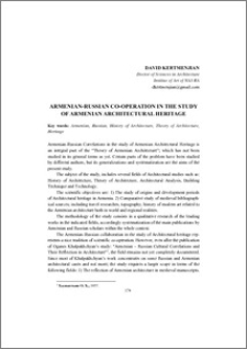 Armenian-Russian Co-operation in the Study of Armenian Architectural Heritage