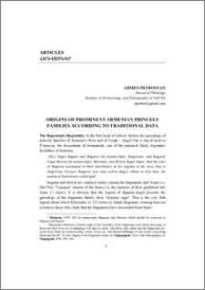 Origins of Prominent Armenian Princely Families according to Traditional Data