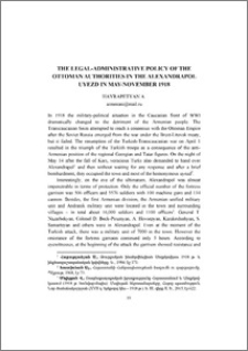 The Legal-Administrative Policy of the Ottoman Authorities in the Alexandrapol uyezd in May-November 1918