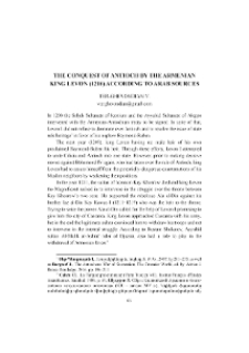 The Conquest of Antioch by the Armenian King Levon (1216) according to Arab Sources