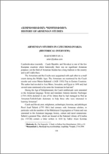 Armenian Studies in Czechoslovakia (Historical Overview)