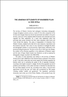 The Armenian Settlements of Kharberd Plain (in 1830-1870ss)