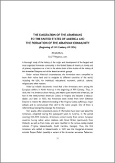 The Emigration of the Armenians to the United States of America and the Formation of the Armenian Community (Beginning of XVII Century till 1924)