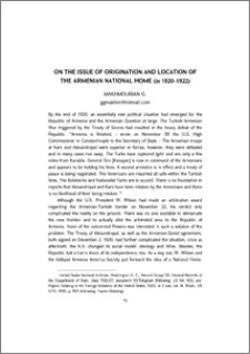 On the Issue of Origination and Location of the Armenian National Home (in 1920-1922)