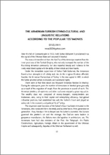 The Armenian-Turkish Ethno-Cultural and Linguistic relations according to the popular testimonies