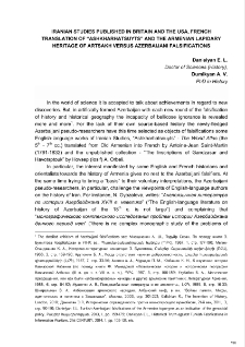 Iranian studies published in Britain and the USA, French translation of “Ashkharhatsuyts” and the Armenian Lapidary heritage of Artsakh versus Azerbaijani falsifications