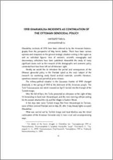 1918 Gharakilisa Incidents as Continuation of the Ottoman Genocidal Policy