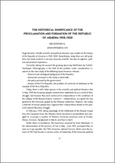 The Historical Significance of the Proclamation and Formation of the Republic of Armenia 1918–1920