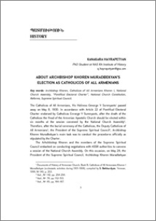 About Archbishop Khoren Muradbekyan’s Election as Catholicos of All Armenians