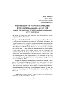 The Passage of Van-Vaspourakan Refugees’ through Persia, March – August 1918 (Under the Leadership of Kosti Hambardzoumian and Levon Shaghoyan)