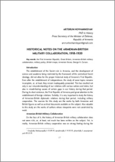 Historical Notes on the Armenian-British Military Collaboration, 1918–1920