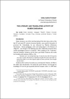 The Literary and Translating Activity of Ruben Zardarian