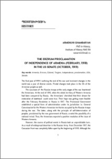 The Erzrum Proclamation of Independence of Armenia (February, 1918) in the US Senate (October, 1919)