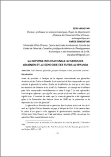 La Reponse Internationale au Genocide Armenien et au Genocide des Tutsis au Rwanda