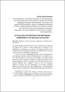 Le Plan Turc de Création d’une République Arménienne et les Batailles de mai 1918